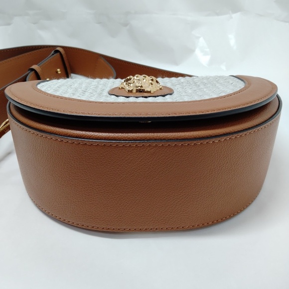 Versace Medusa Saddle Bag. Excellent Cond. Brown Leather with White Raffa Weave. - Picture 3 of 4